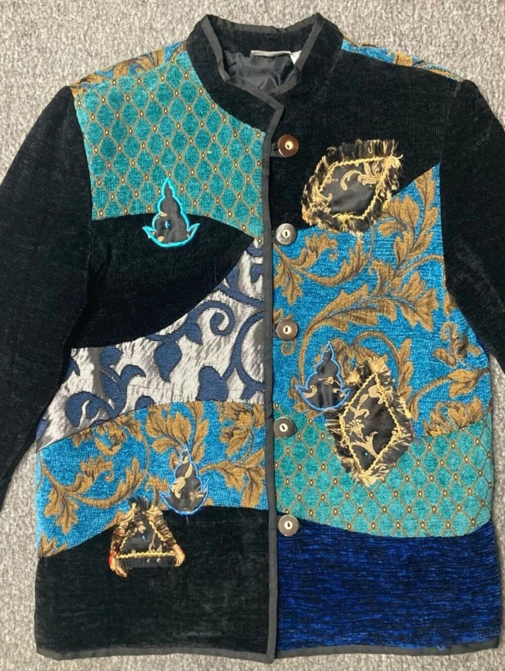 Chico's Womens Vintage Patchwork Velvet Art To Wear Jacket M